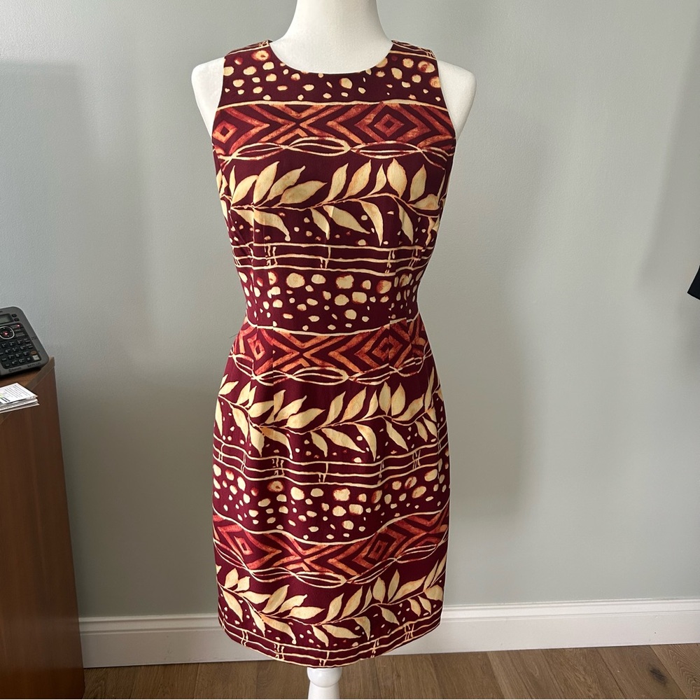 Maggy London Burgundy and Beige Patterned Midi Dress